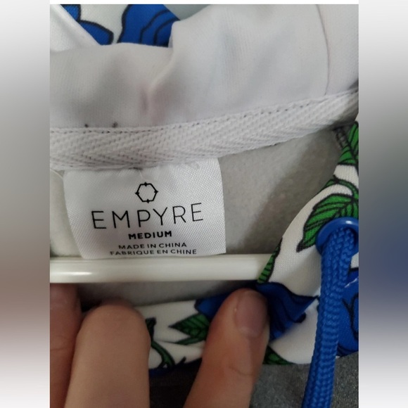 EMPYRE PULLOVER HOODIE Gray Block BLUE ROSES Skater Emo EXCELLENT CONDITION Med - Picture 5 of 5